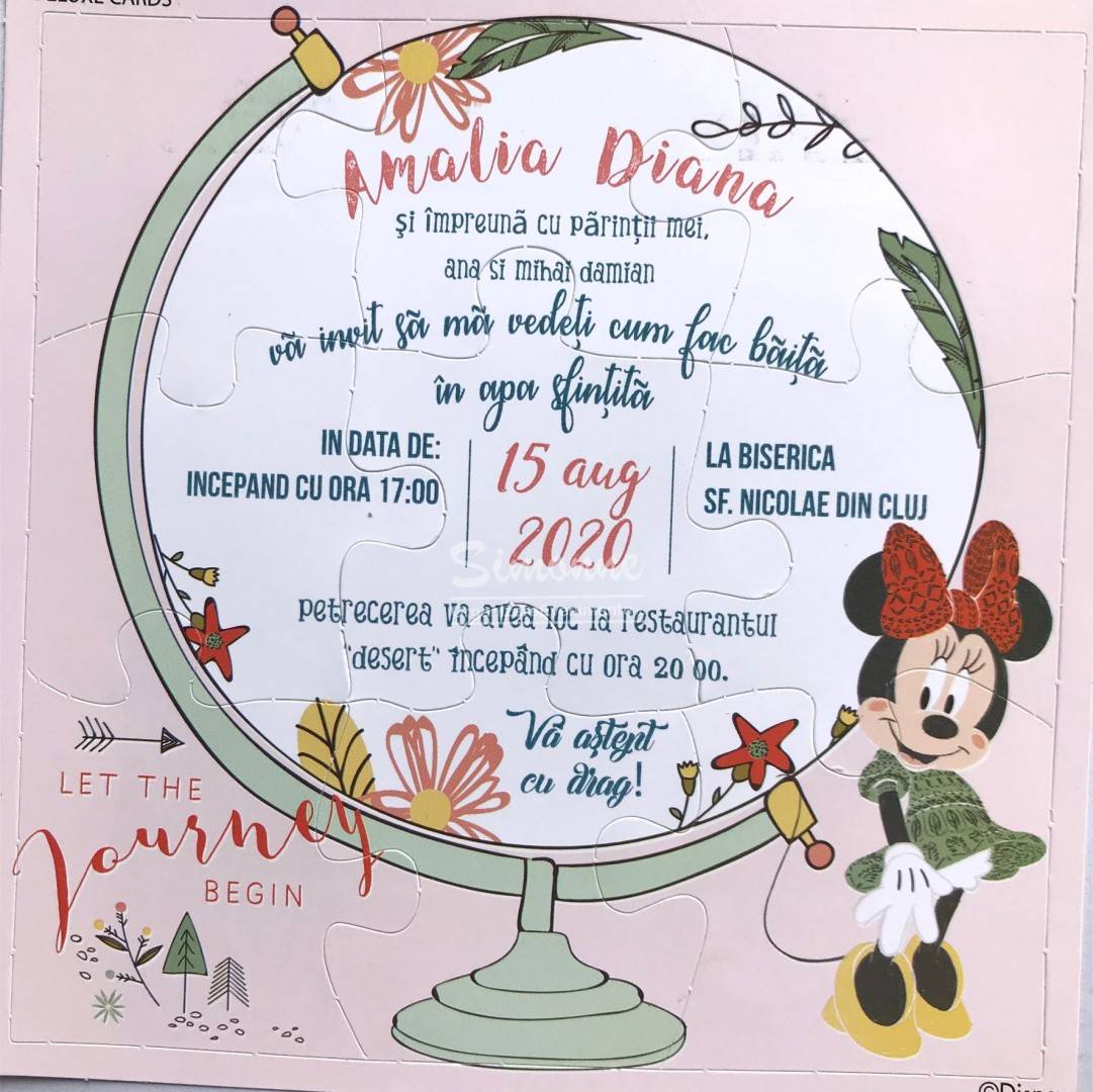 Invitatie botez puzzle Minnie Mouse