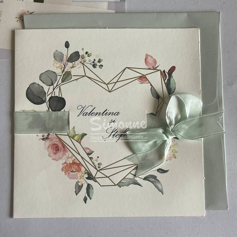 Invitatie de nunta Inima cu flori