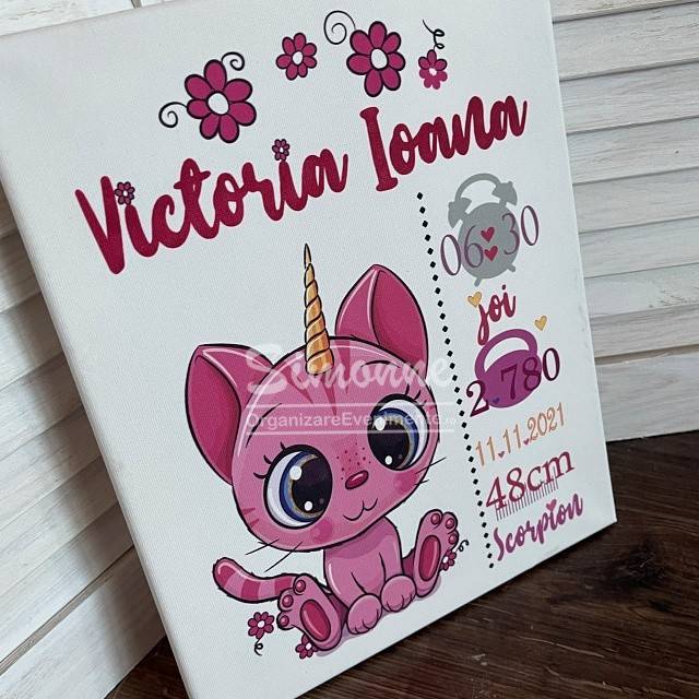 Tablou canvas copii, Pisicuta unicorn personalizat