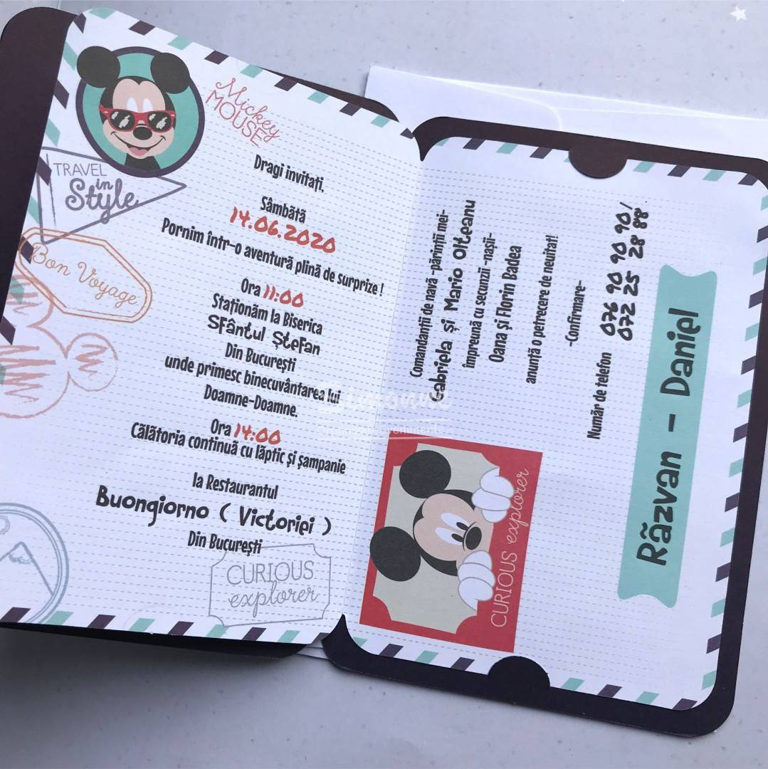 Invitatie botez pasaport Mickey Mouse