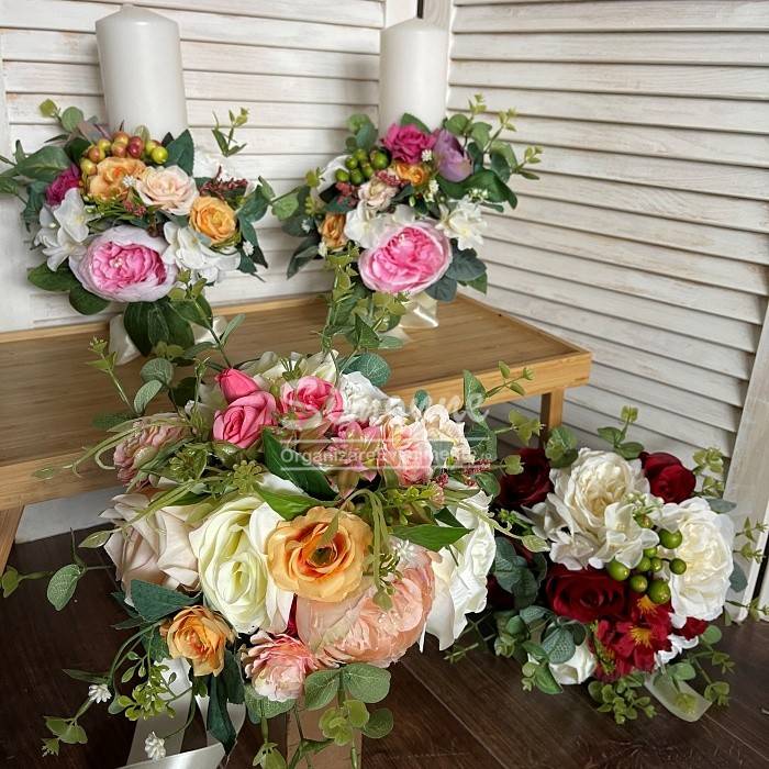 Set lumanari buchet mireasa, nunta, flori artificiale