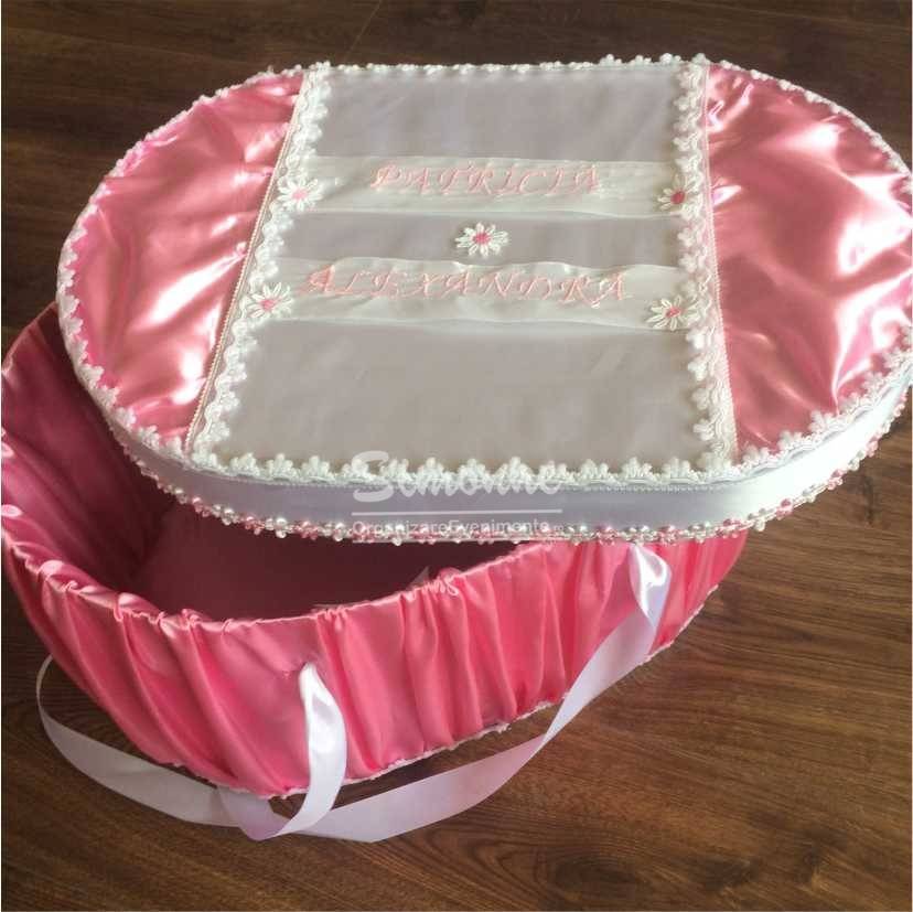 Cutie pentru trusou botez fetita alb roz